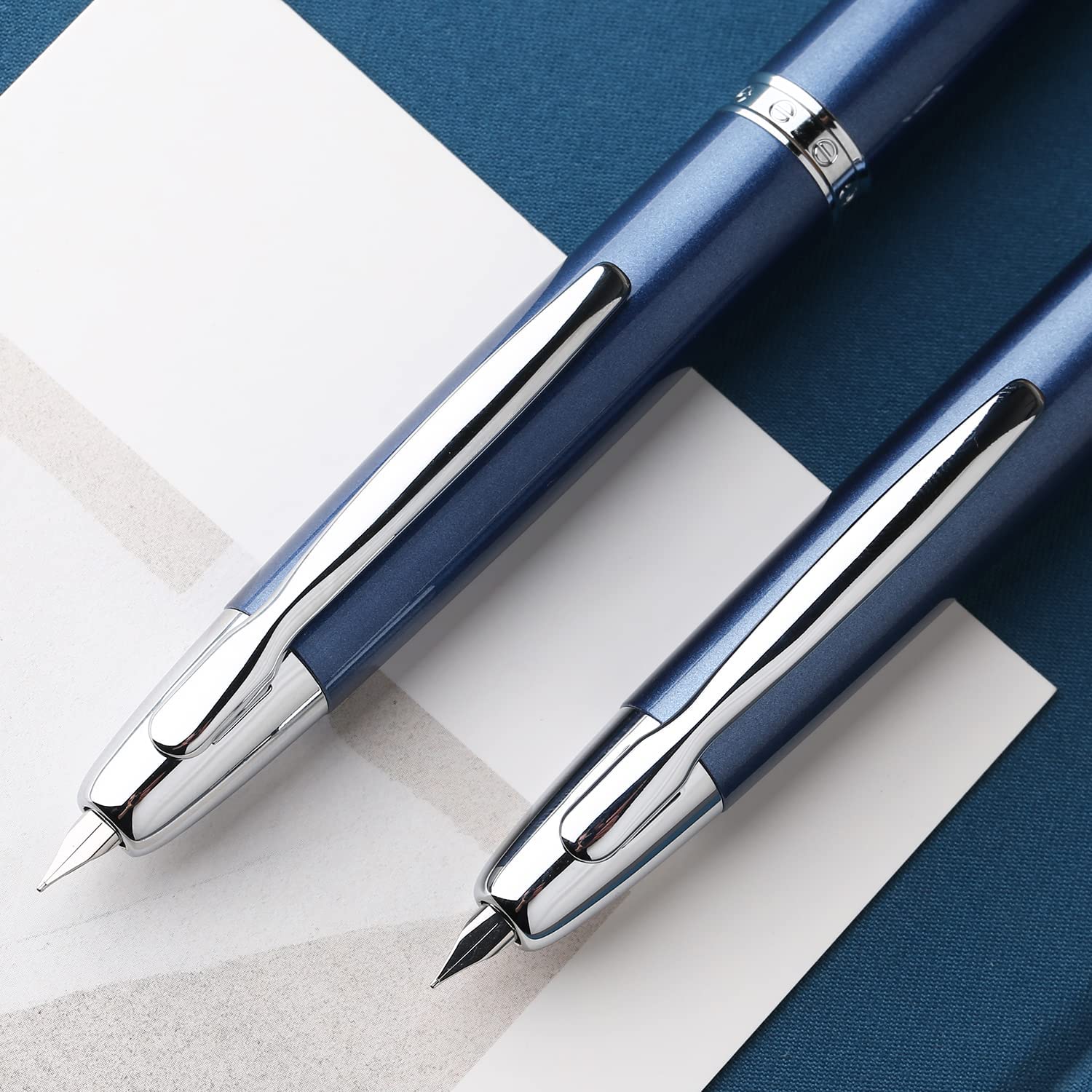 Moonman A1 Press Fountain Pen, Retractable Extra Fine Nib Metal Blue Writing Pen with Box (with Clip Version) - Image 3