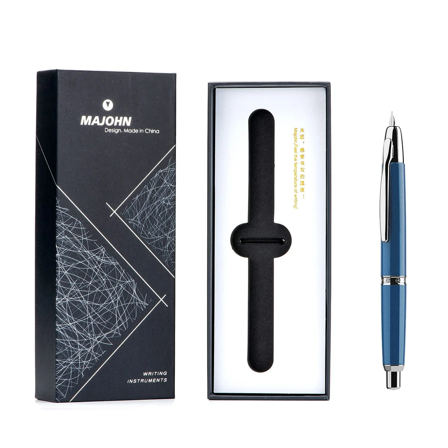 Moonman A1 Press Fountain Pen, Retractable Extra Fine Nib Metal Blue Writing Pen with Box (with Clip Version) - Image 4