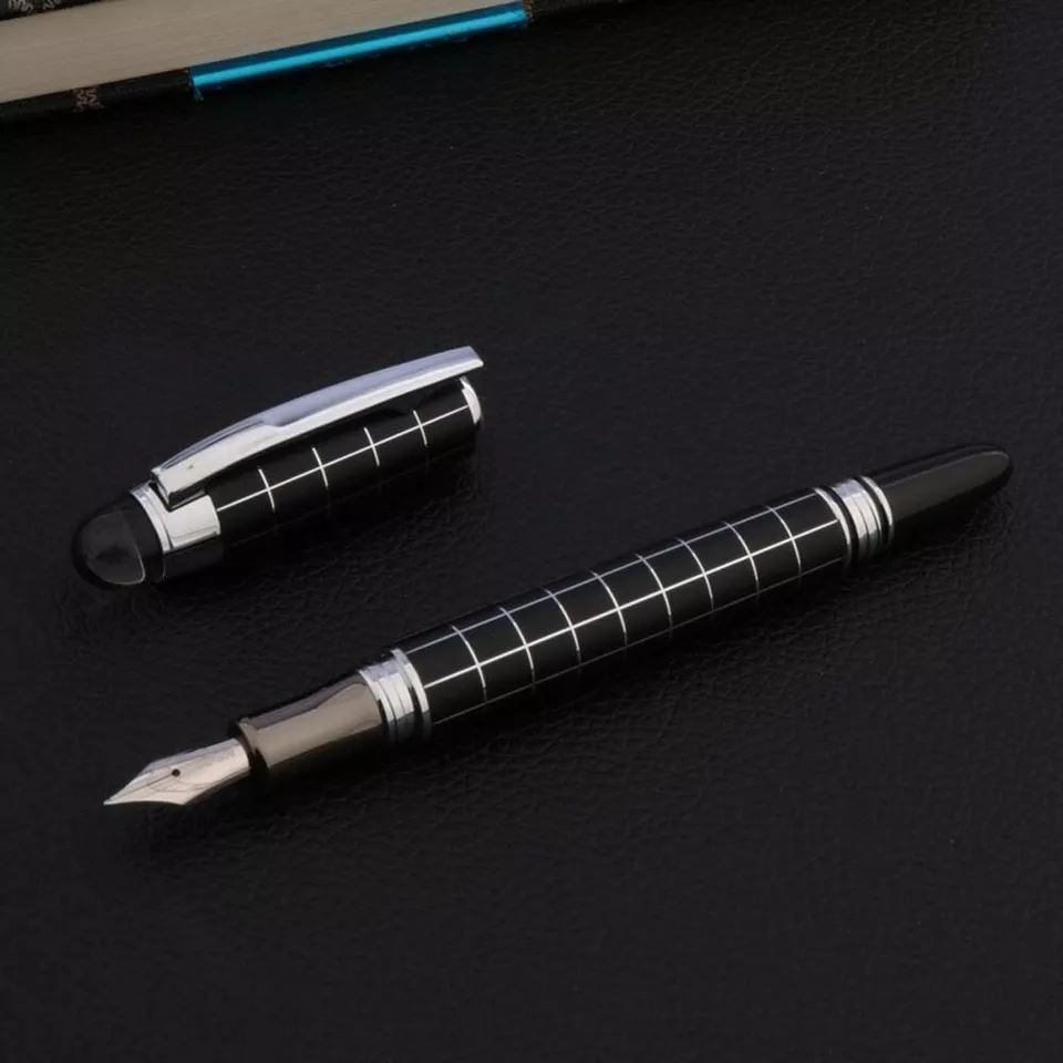 Baoer 79 Starwalker Cross Line Fountain Pen Silver Trim Checked – Medium Nib, Smooth Writing for Office Use - Image 2