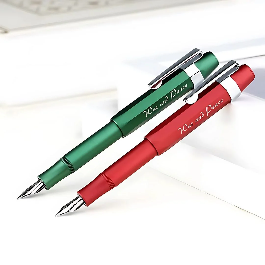Delike Alpha Fountain Pen – Lightweight Aluminum Alloy Body with Clip & Converter, Fine 0.5mm Nib, Compact Design – Red / Green - Image 3