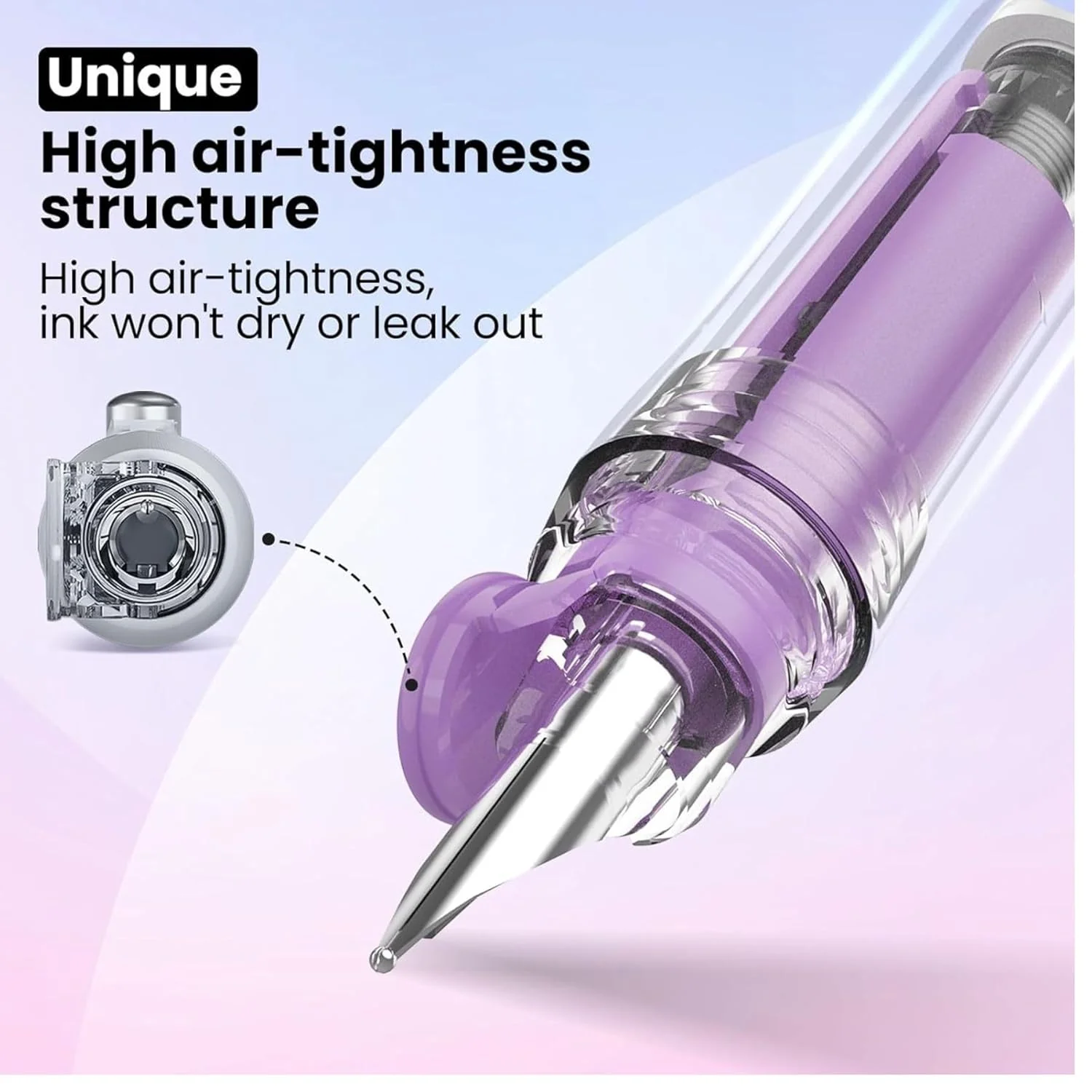 Dian Shi 1784 – Retractable Fountain Pen with 0.38mm Extra Fine Nib – Smooth Writing, 5 Blue Ink Refills (Lavender) - Image 3