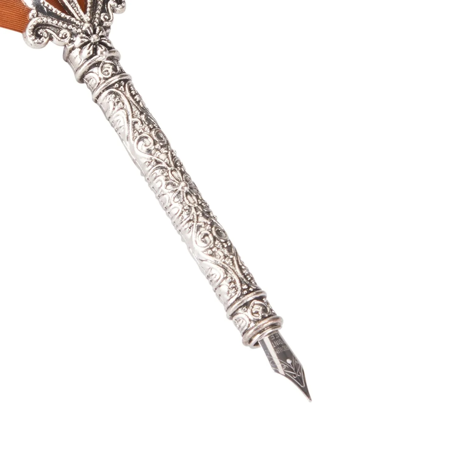 Feather Dip Fountain Pen – Natural Feather Quill Pen Set with 5 Stainless Steel Nibs for Calligraphy & Writing (Dark Orange) - Image 3