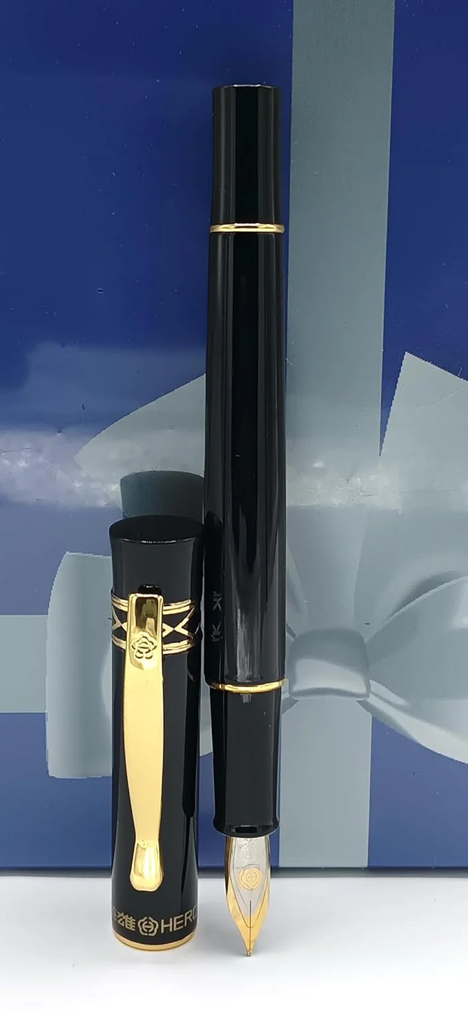 Hero 375 Black Fountain Pen with 0.5mm Fine Nib and Gold Trims - Includes Ink Converter, Elegant Gift for Office and Students - Image 2