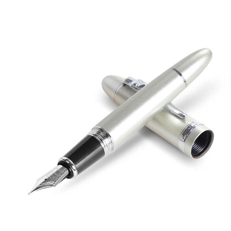 Jinhao 159 Heavyweight Signature Fountain Pen – Shiny Silver with Silver Trims, Streamlined Design, Medium Nib & Ink Converter