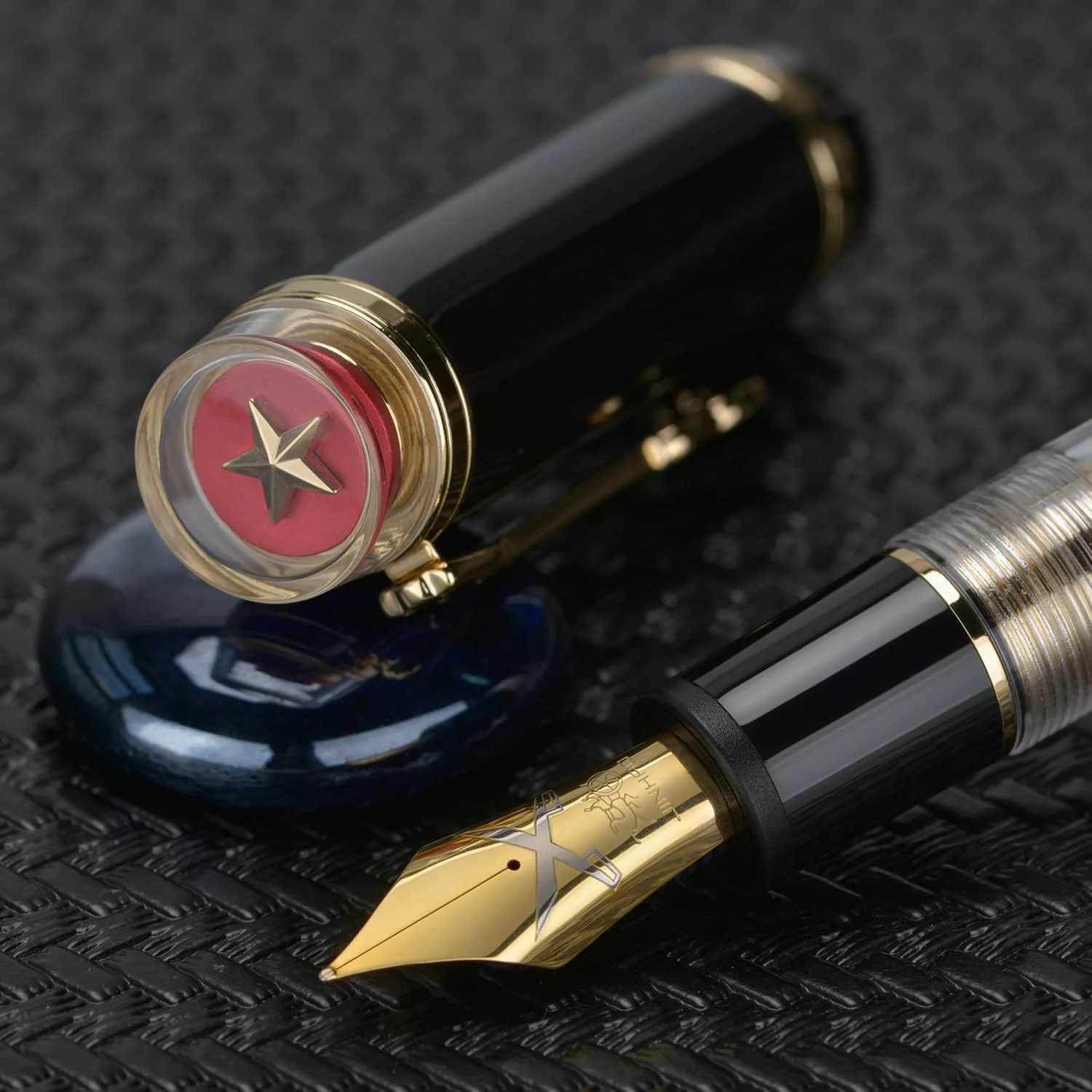 Jinhao 1935 Tiandao Series Fountain Pen – Black & Clear Acrylic Body, Dualtone Fine Nib, Gold Guitar Clip With Large Converter - Image 2