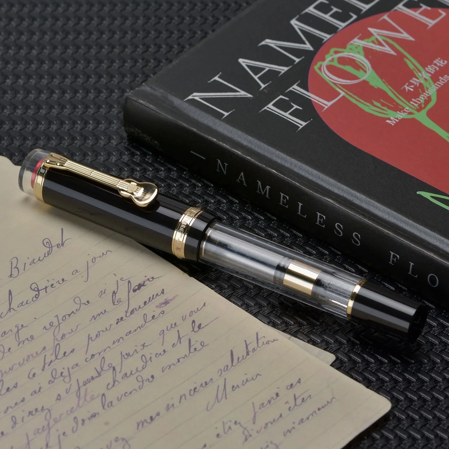 Jinhao 1935 Tiandao Series Fountain Pen – Black & Clear Acrylic Body, Dualtone Fine Nib, Gold Guitar Clip With Large Converter - Image 5