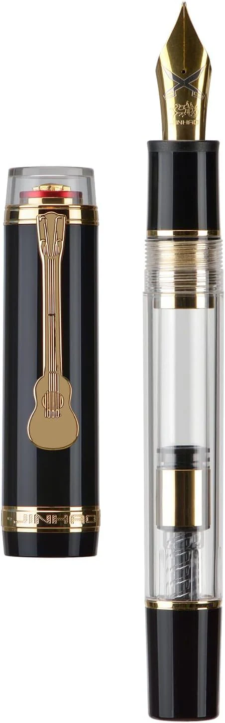 Jinhao 1935 Tiandao Series Fountain Pen – Black & Clear Acrylic Body, Dualtone Fine Nib, Gold Guitar Clip With Large Converter - Image 6