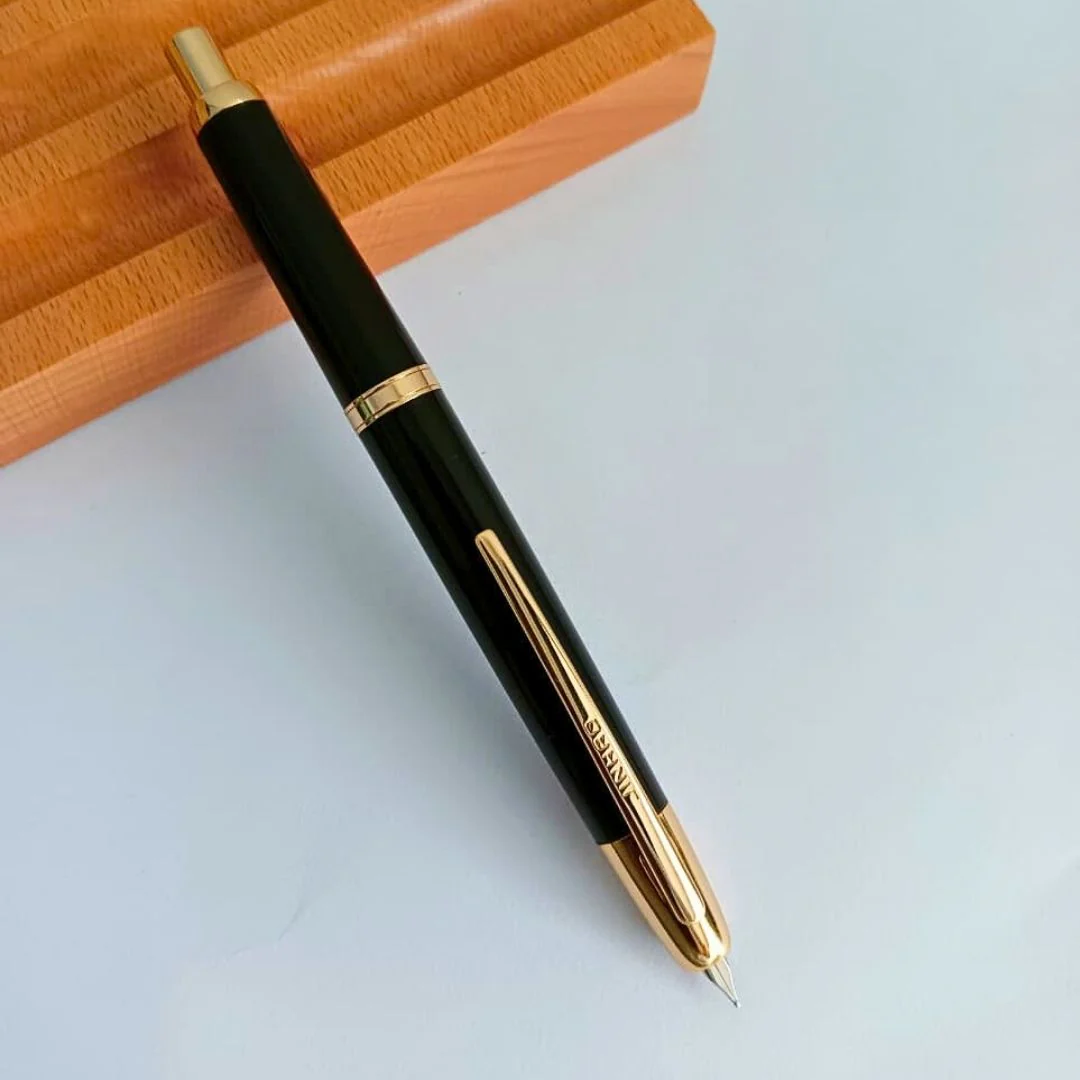 Jinhao 20 Press Retractable Fountain Pen –Piano Black Colors –Plastic Body (Golden clip)-  Fine & Extra Fine Nib with Converter – Smooth Writing Daily Pen (No Ink Included) - Image 3