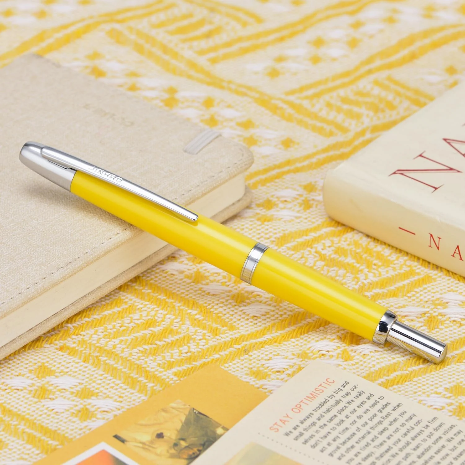 Jinhao 20 Press Retractable Fountain Pen – Lemon Yellow Colors – Plastic Body(Silver Clip) - Fine & Extra Fine Nib with Converter –Smooth Writing Daily Pen (No Ink Included) - Image 2