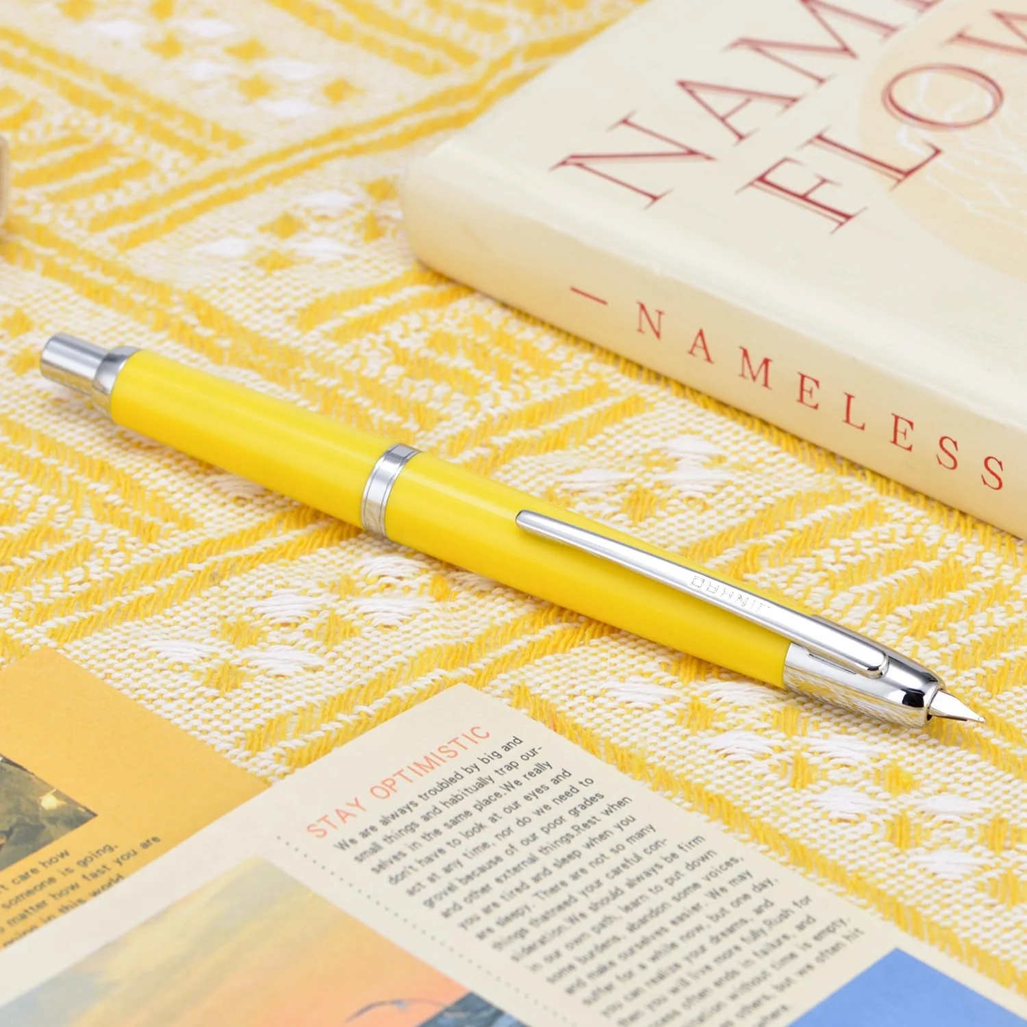 Jinhao 20 Press Retractable Fountain Pen – Lemon Yellow Colors – Plastic Body(Silver Clip) - Fine & Extra Fine Nib with Converter –Smooth Writing Daily Pen (No Ink Included) - Image 4