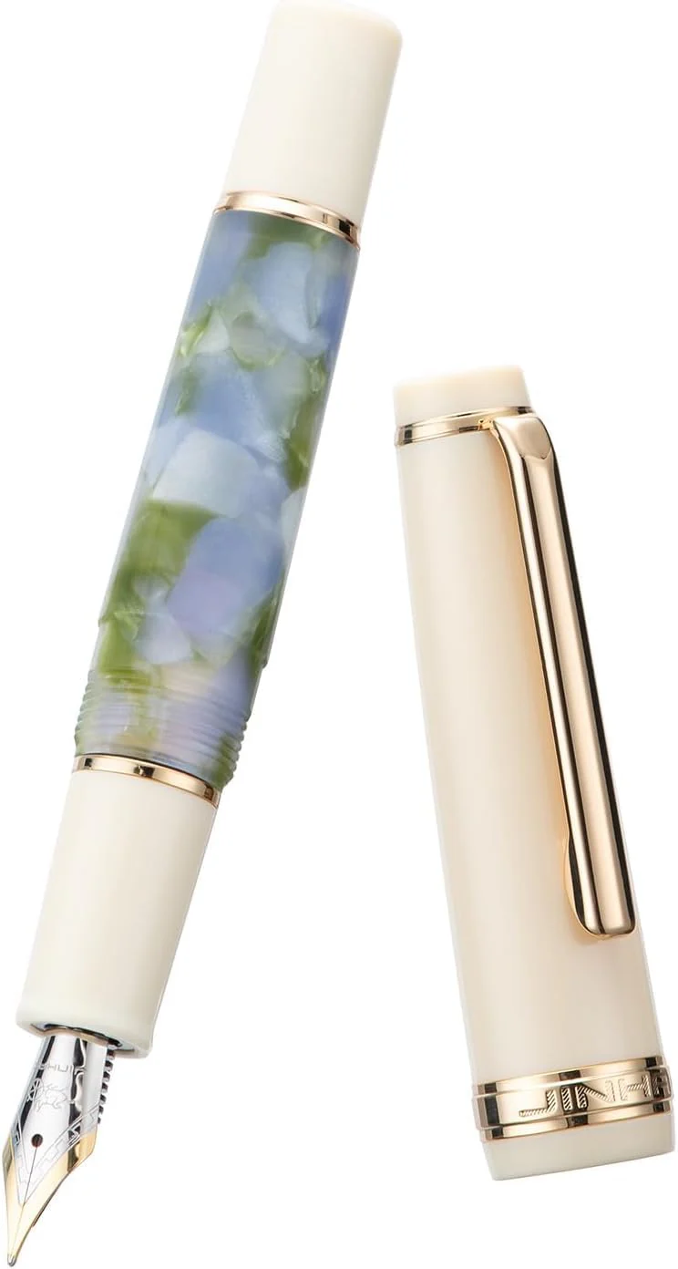 Jinhao 82 Mini Fountain Pen , Smooth Writing Pocket Pen, Gold Trim, Acrylic Purple-Green, Includes Converter - Image 2