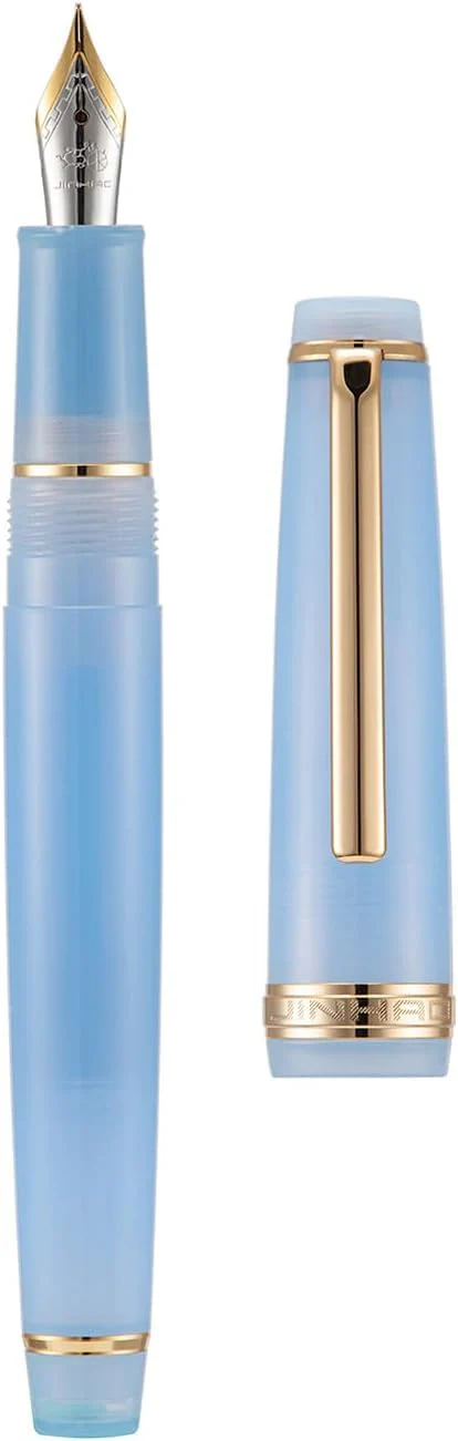 Jinhao 82 Transparent Acrylic Fountain Pen with Gold Clip, Iridium Fine Nib & Ink Converter – Light Blue