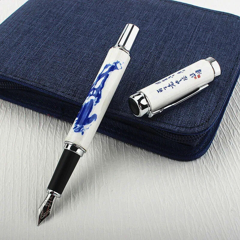 Jinhao 950 Fountain Pen – Blue and White Porcelain Horse Print, Medium Nib - Image 2