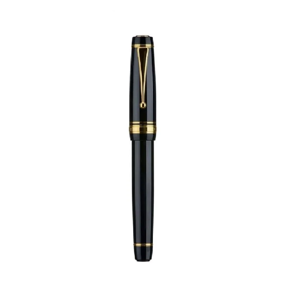 Jinhao Black Fountain Pen - Fine Nib, Oversized Metal Body, Gold Trim & Clip - Image 4