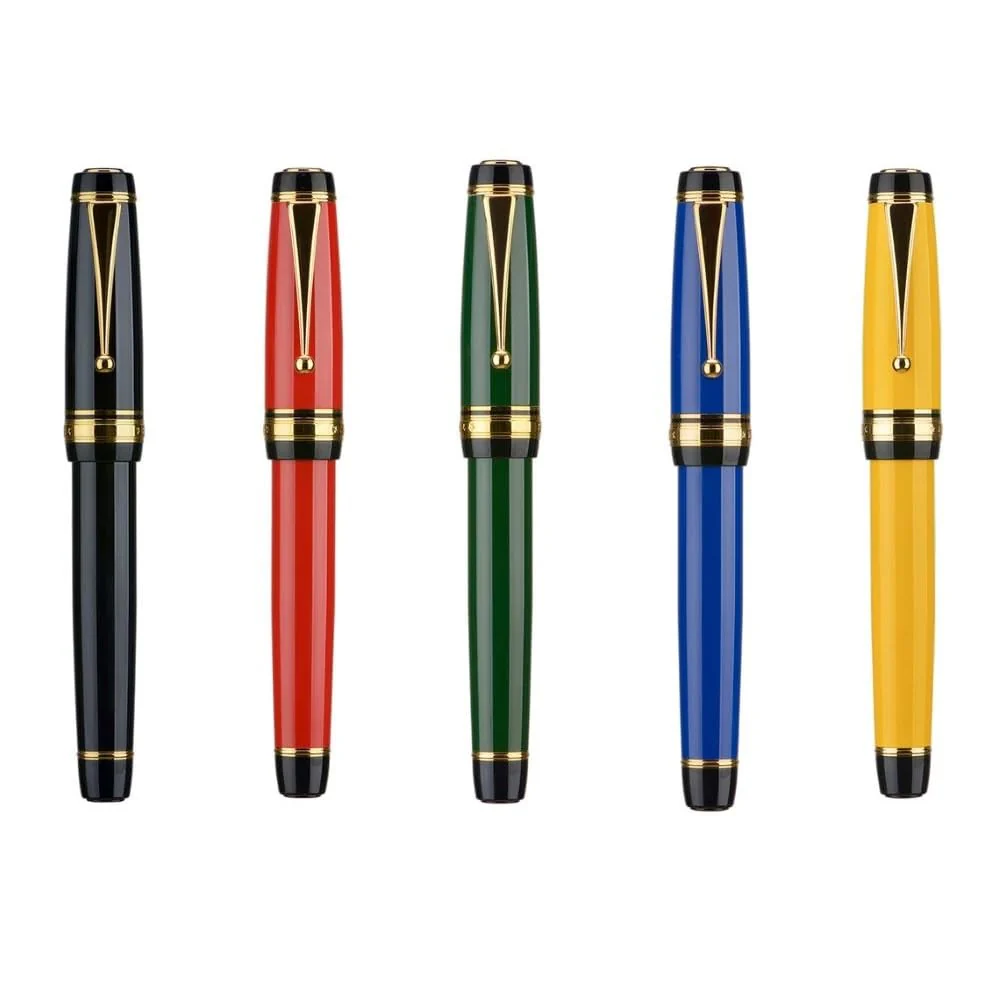 Jinhao Yellow Fountain Pen - Fine Nib, Oversized Metal Body, Gold Trim & Clip - Image 3
