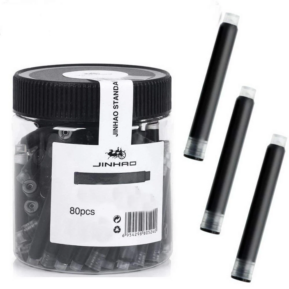 Jinhao Standard Fountain Pen Ink Cartridges Refills – 80 Pcs (Black) Bottled, Smooth Flow, Long-Lasting Writing, Ideal for Jinhao & Baoer Pens