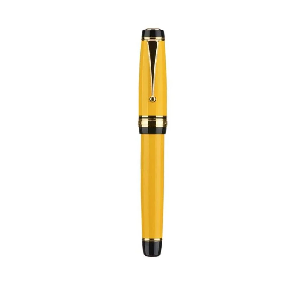 Jinhao Yellow Fountain Pen - Fine Nib, Oversized Metal Body, Gold Trim & Clip - Image 4