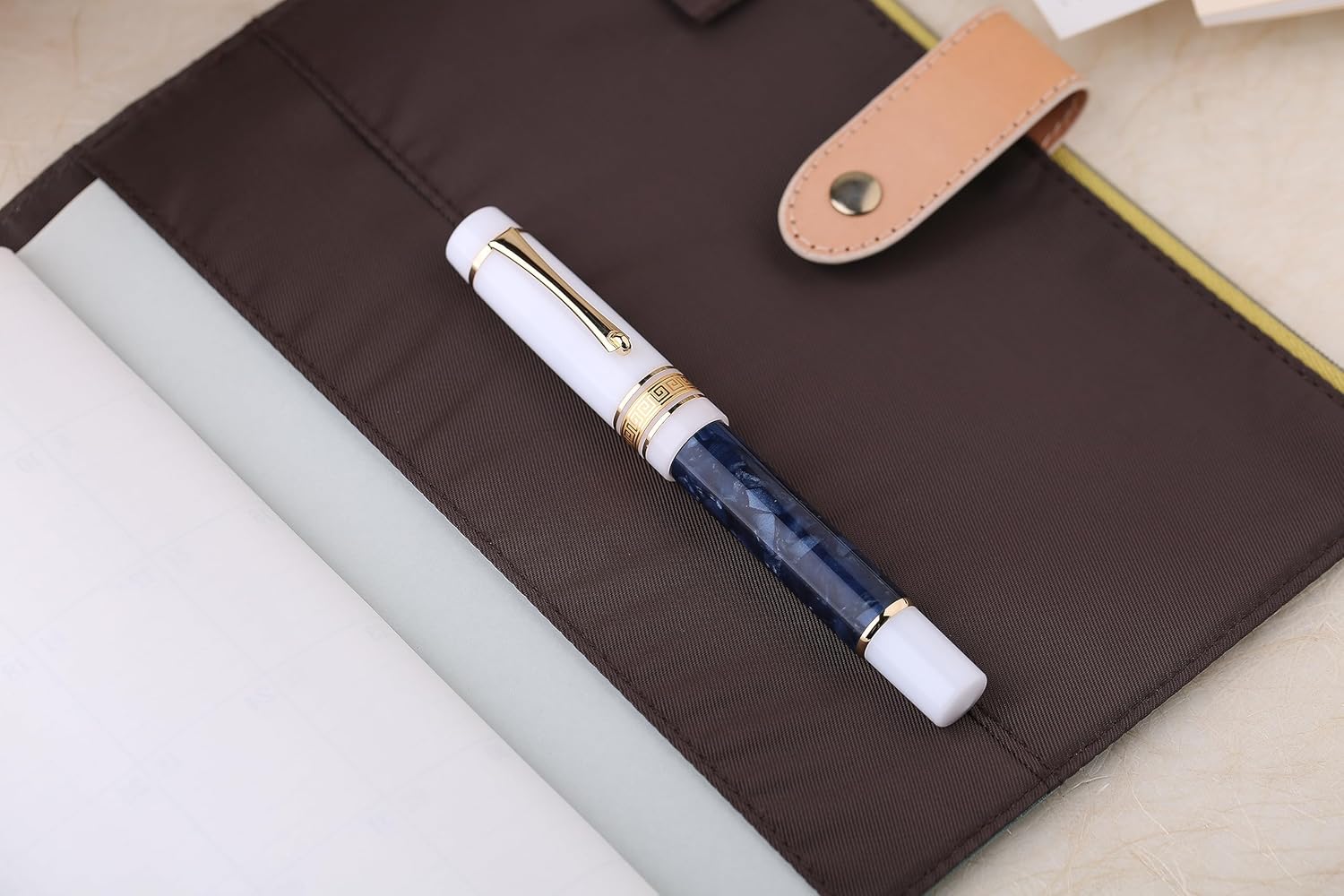Moonman M400 Acrylic Writing Office Extra Fine Nib Fountain Pen Gold Clip(Dark Blue & White,0.38MM) - Image 4