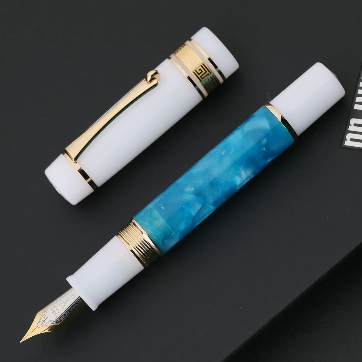 Moonman M400 Acrylic Writing Office Extra Fine Nib Fountain Pen Gold Clip(Dark Blue & White,0.38MM) - Image 6