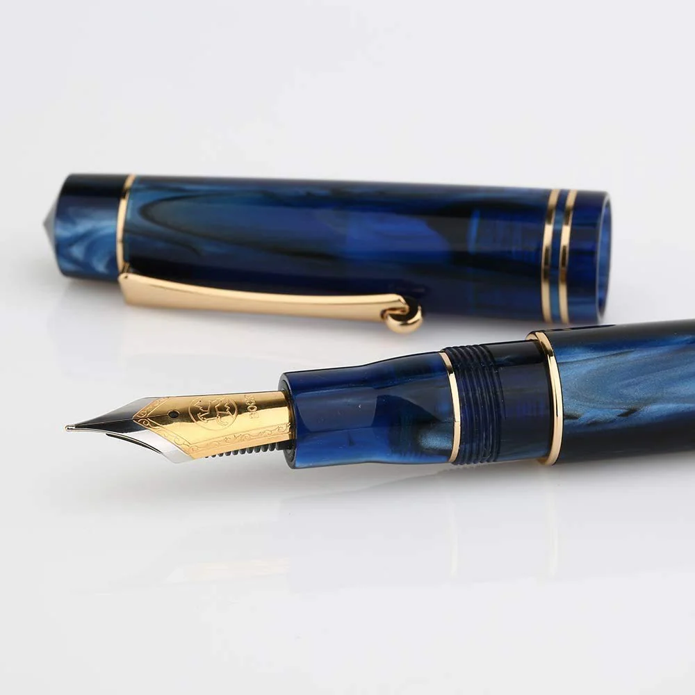 Moonman M800 Blue Acrylic Fountain Pen, Germany Bock Fine Nib with Converter and Pen Case Set - Image 2