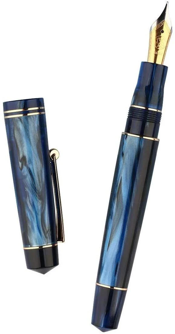 Moonman M800 Blue Acrylic Fountain Pen, Germany Bock Fine Nib with Converter and Pen Case Set - Image 3