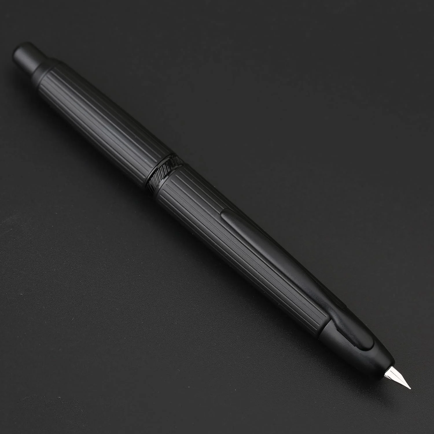 Moonman A1 Retractable Fountain Pen Extra Fine Nib with Box, Black Stripe Press Ink Pen with Converter for Writing (With Clip Version)