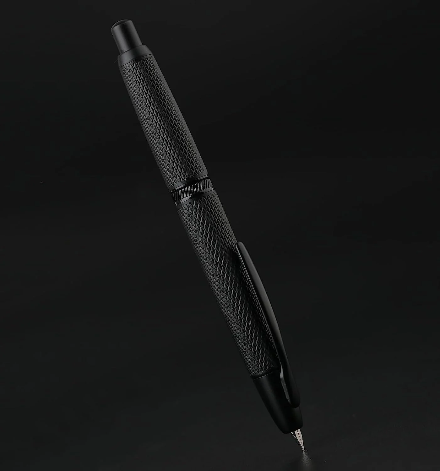 Moonman A1 Retractable Fountain Pen Extra Fine Nib with Box, Black Grid Press Pen with Converter for Writing (With Clip Version)