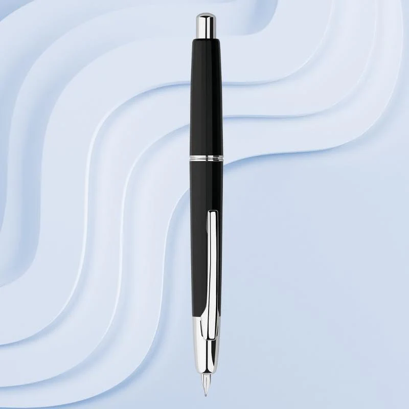 Moonman A2 Press Fountain Pen Extra Fine Nib with Box, Retractable Black Resin Ink Pen with Converter Writing Pen Set (Silver Clip Version
