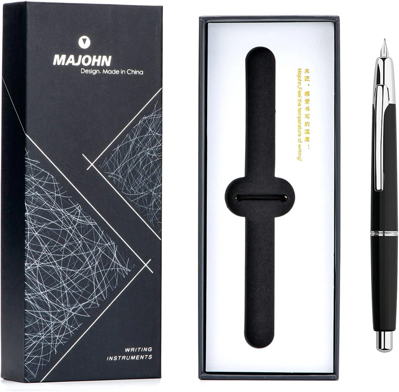 Moonman A2 Press Fountain Pen Extra Fine Nib with Box, Retractable Black Resin Ink Pen with Converter Writing Pen Set (Silver Clip Version - Image 3