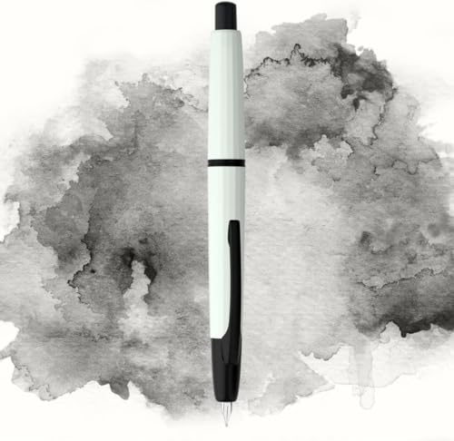 Moonman A2 Retractable Fountain Pen Extra Fine Nib with Box, Press White Resin Ink Pen with Converter Writing Set (Black Clip Version)