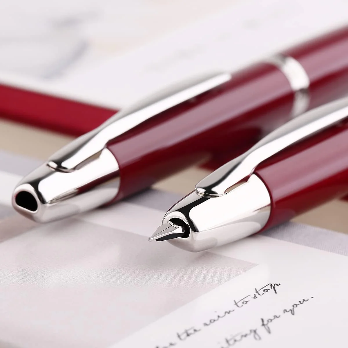 Moonman A1 Press Fountain Pen with Box, Retractable Extra Fine Nib Metal Wine Red Ink Pen with Converter for Writing (With Clip Version) - Image 4