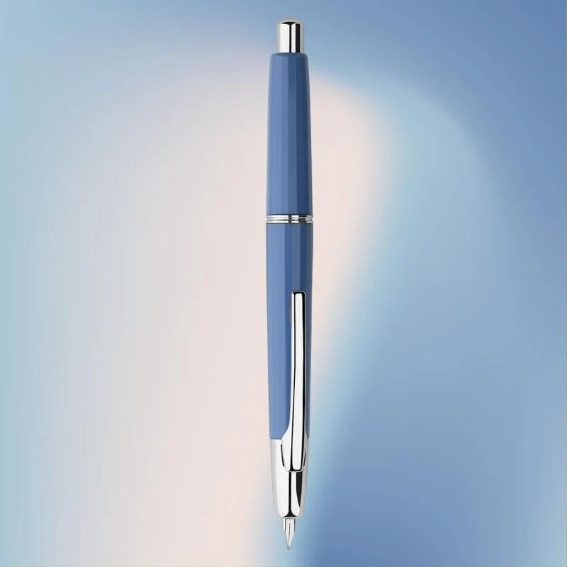 Moonman A2 Press Fountain Pen Extra Fine Nib with Box, Retractable Blue Resin Ink Pen with Converter Writing Pen Set,Blue-Silver Clip