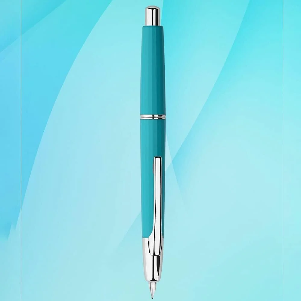 Moonman A2 Press Fountain Pen Extra Fine Nib with Box, Retractable Lake Blue Resin Ink Pen with Converter Writing Set (Silver Clip Version)