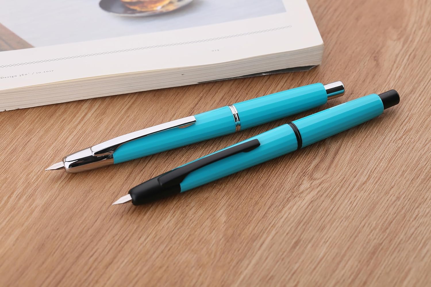 Moonman A2 Press Fountain Pen Extra Fine Nib with Box, Retractable Lake Blue Resin Ink Pen with Converter Writing Set (Silver Clip Version) - Image 3