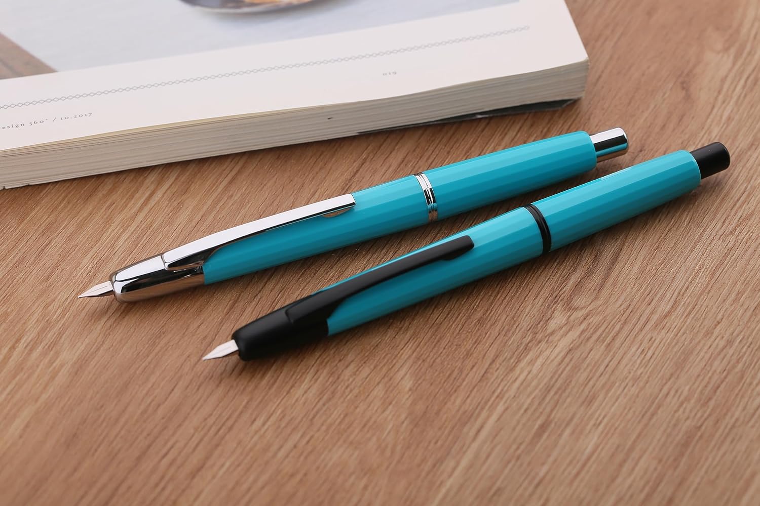 Moonman A2 Press Fountain Pen Extra Fine Nib with Box, Retractable Lake Blue Resin Ink Pen with Converter Writing Set (Silver Clip Version) - Image 4