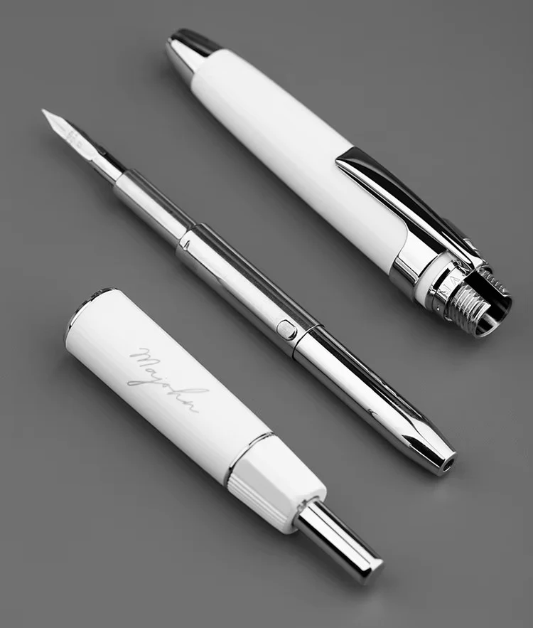Moonman A3 Retractable Fountain Pen Extra Fine Nib With Box, White Ink Pen With Converter Writing Set (Silver Clip Version) - Image 2