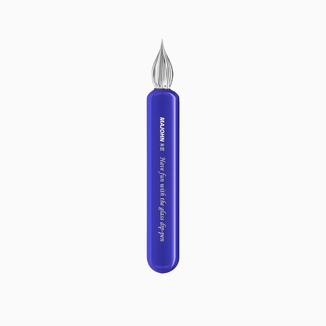 MAJOHN Crystal Glass Dip Pen – Handmade 0.5mm Fine Nib | Printed Quote | Blue - Image 3