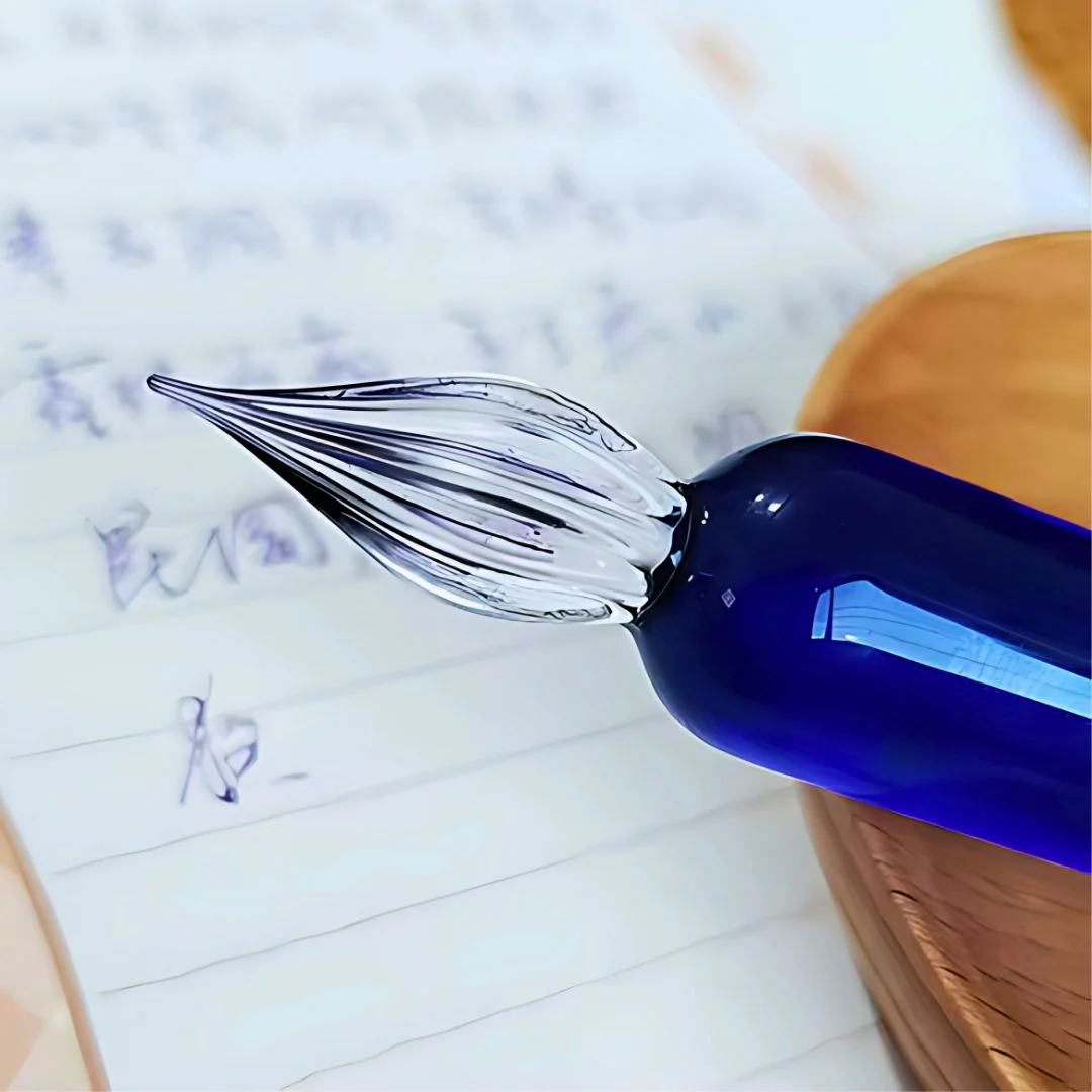 MAJOHN Crystal Glass Dip Pen – Handmade 0.5mm Fine Nib | Printed Quote | Blue - Image 6