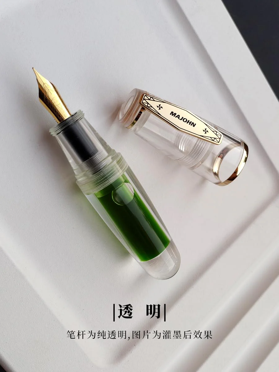 MAJOHN Q3 Mini Eyedropper Fountain Pen, Transparent Resin Short Pocket Pen, Iridium Fine Nib Large Capacity Writing Pen Case Set (Clear) - Image 9