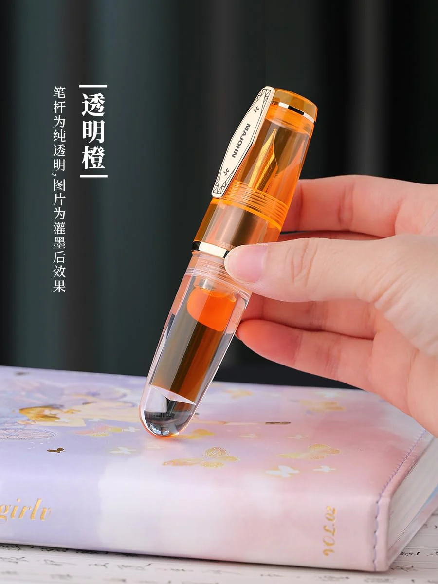 MAJOHN Q3 Mini Eyedropper Fountain Pen, Transparent Resin Short Pocket Pen, Iridium Fine Nib Large Capacity Writing Pen Case Set (Orange) - Image 8