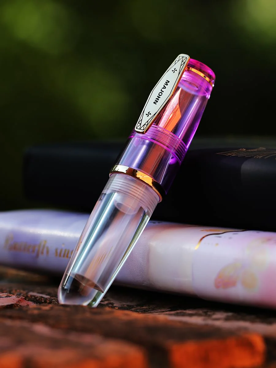 MAJOHN Q3 Mini Eyedropper Fountain Pen, Transparent Resin Short Pocket Pen, Iridium Fine Nib Large Capacity Writing Pen Case Set (Purple) - Image 4