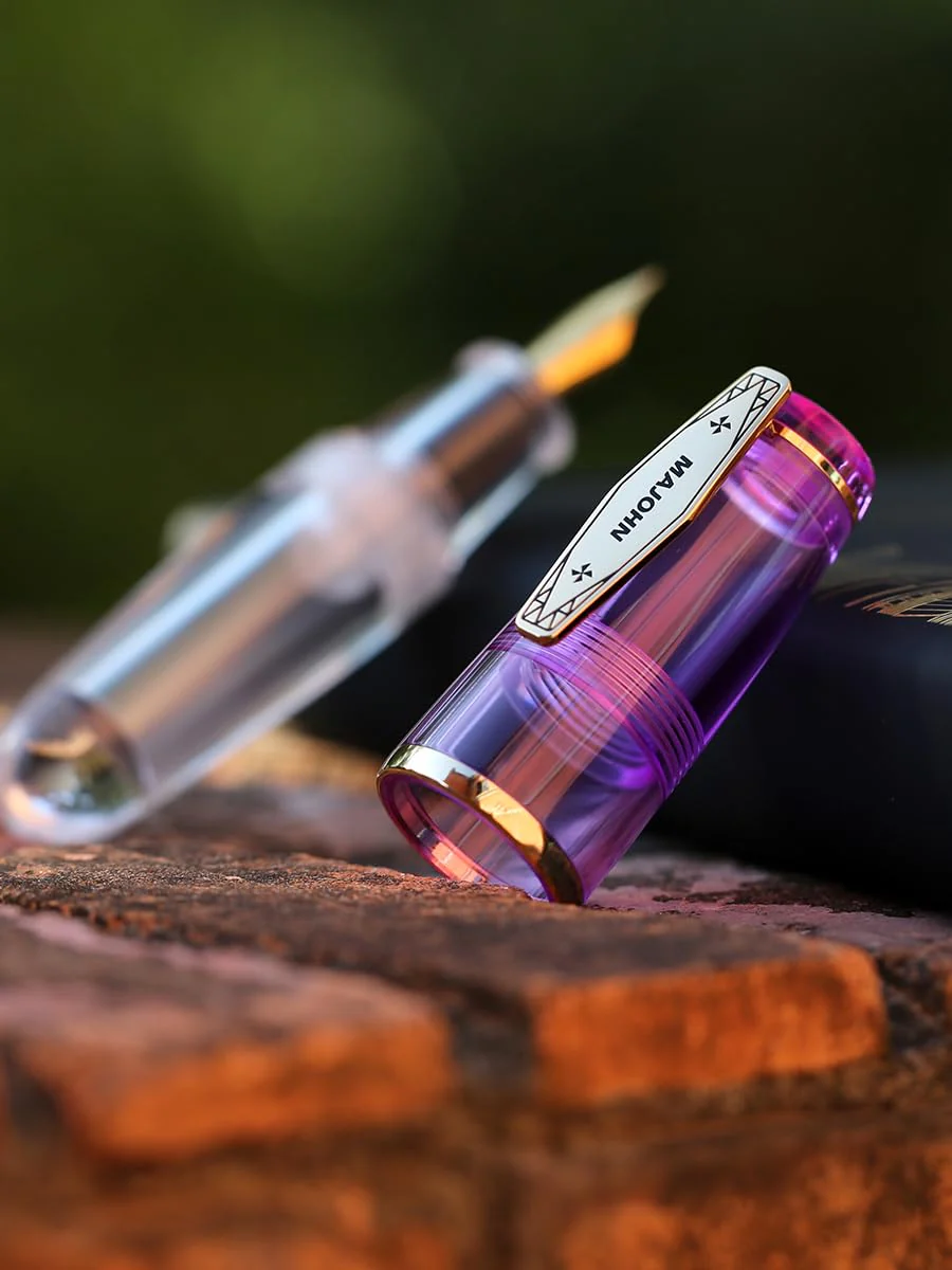 MAJOHN Q3 Mini Eyedropper Fountain Pen, Transparent Resin Short Pocket Pen, Iridium Fine Nib Large Capacity Writing Pen Case Set (Purple) - Image 5