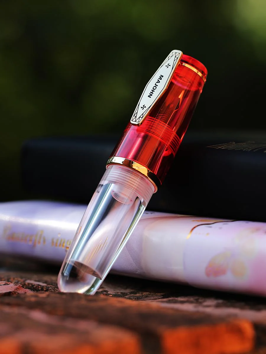 MAJOHN Q3 Mini Eyedropper Fountain Pen, Transparent Resin Short Pocket Pen, Iridium Fine Nib Large Capacity Writing Pen Case Set (Red) - Image 4
