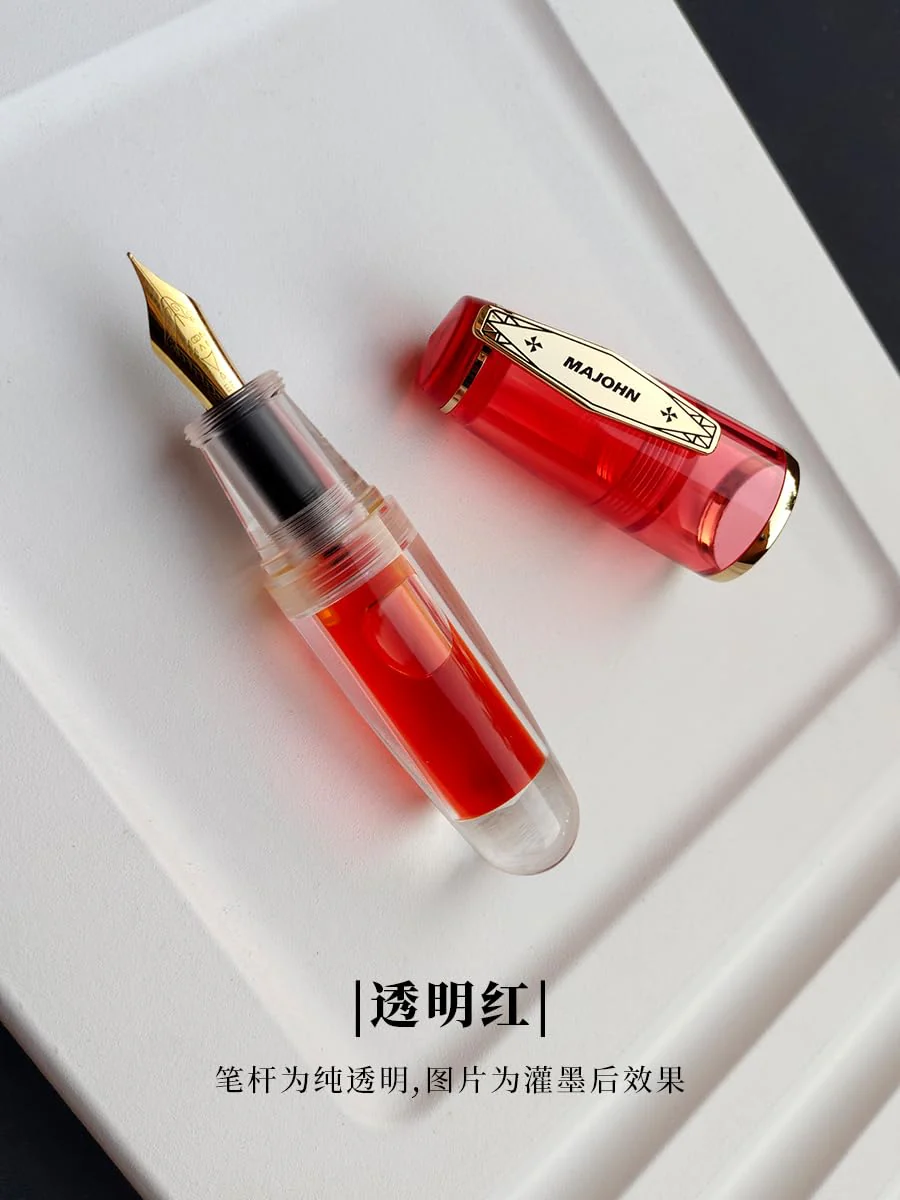 MAJOHN Q3 Mini Eyedropper Fountain Pen, Transparent Resin Short Pocket Pen, Iridium Fine Nib Large Capacity Writing Pen Case Set (Red) - Image 5