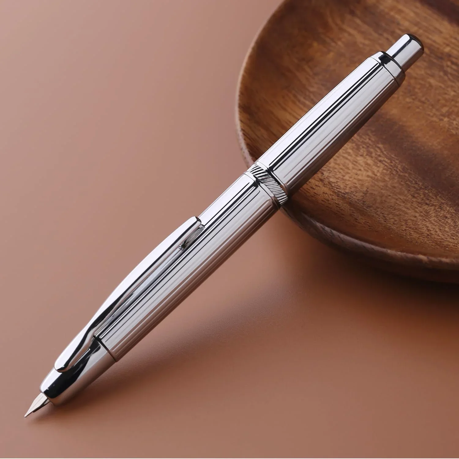Moonman A1 Fountain Pen –  Striped Silver (Extra Fine Nib)