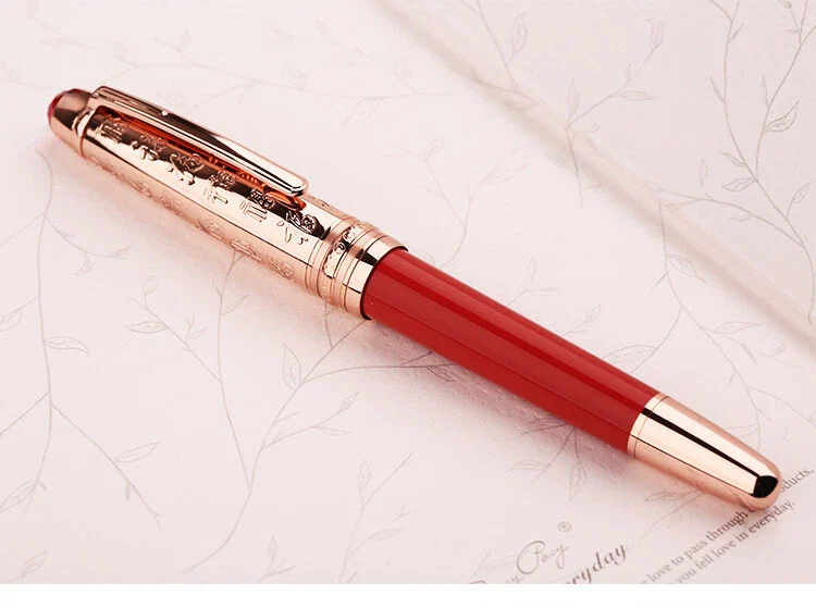 Moonman P135 Coral Red “Blessing” Limited Edition Fountain Pen – Extra Fine Rose Gold Nib, Resin Body, Metal Cap with Ruby Red Top