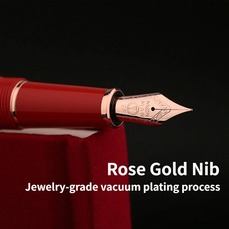 Moonman P135 Coral Red “Blessing” Limited Edition Fountain Pen – Extra Fine Rose Gold Nib, Resin Body, Metal Cap with Ruby Red Top - Image 3