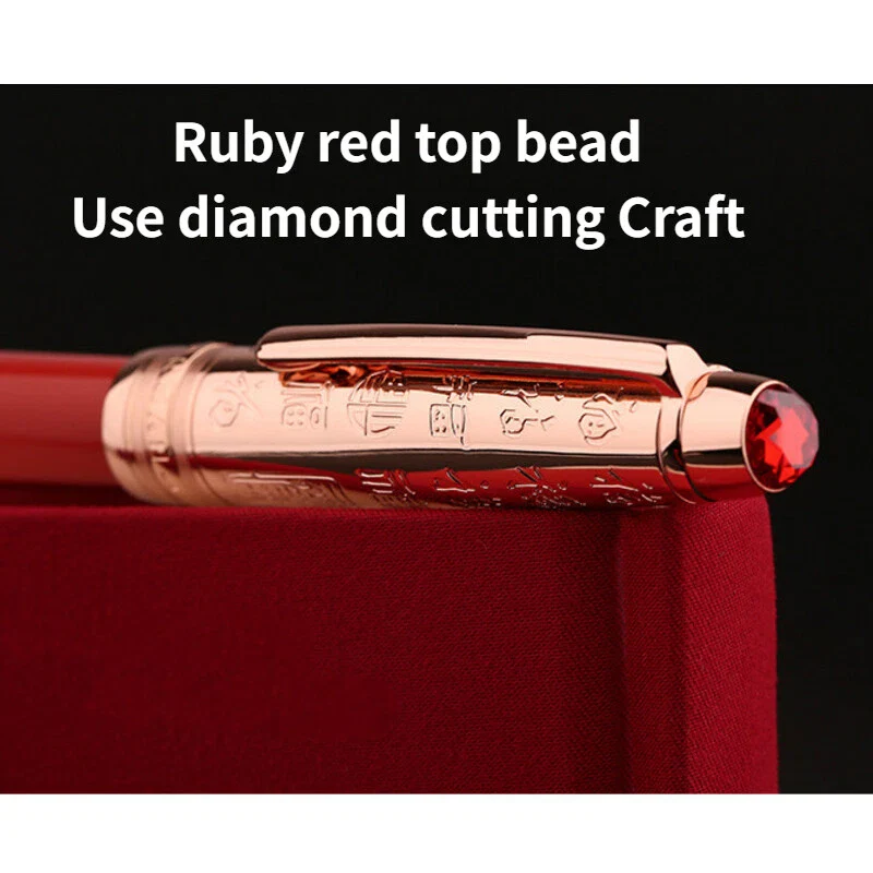Moonman P135 Coral Red “Blessing” Limited Edition Fountain Pen – Extra Fine Rose Gold Nib, Resin Body, Metal Cap with Ruby Red Top - Image 4