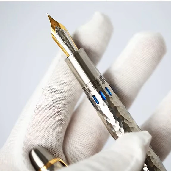 Moonman P136 Titanium Hammered Edition Fountain Pen – Textured Metal Body, Fine Nib, Gold Trim, Premium Writing Fountain Pen - Image 4