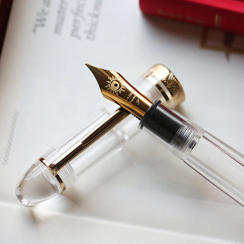 Moonman P140 Clear Demonstrator Fountain Pen – Brass Piston Filling System, Size 8 Sun-Carved Nib, Transparent Resin Body - Image 2